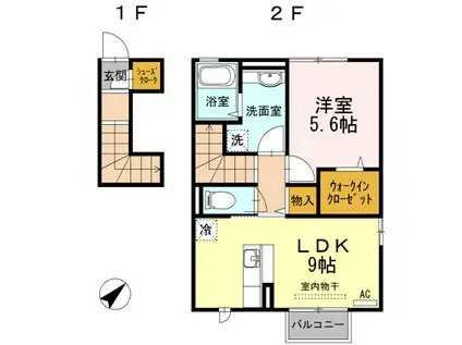 グランピュア A(1LDK/2階)の間取り写真