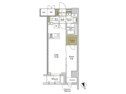 RJRプレシア大森北(1LDK/2階)の間取り写真