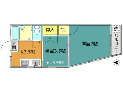 堀切グリーンハイツ(2K/3階)の間取り写真