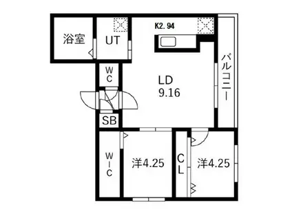 ガーディアン本郷通(2LDK/2階)の間取り写真