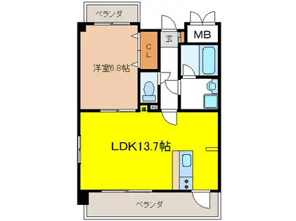 IMAGINE(1LDK/2階)の間取り写真