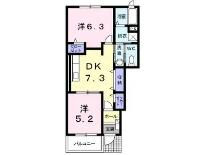 カーサ・プリート(2DK/1階)の間取り写真