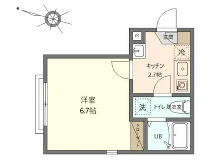 グランステージ川崎(1K/1階)の間取り写真