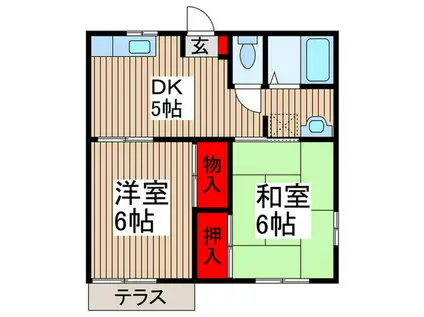 西武池袋線 仏子駅 徒歩10分 2階建 築32年(2DK/1階)の間取り写真