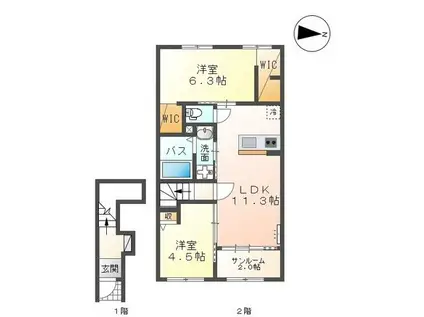 富山市中島アパート(2LDK/2階)の間取り写真