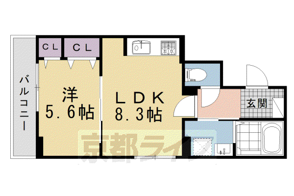ヒカルサ京都大宮中林II(1LDK/1階)の間取り写真