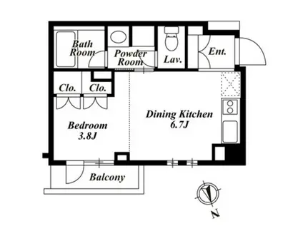 KDXレジデンス高輪(1DK/2階)の間取り写真
