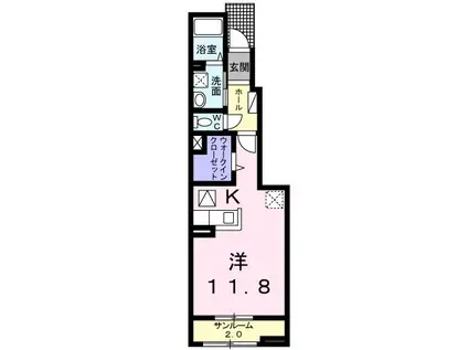 プリムローズ II B(ワンルーム/1階)の間取り写真