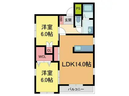 アムール(2LDK/3階)の間取り写真