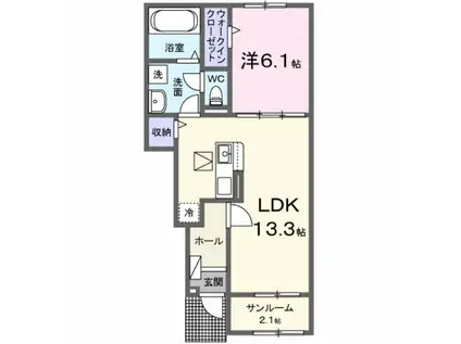 レジデンス新下関(1LDK/1階)の間取り写真