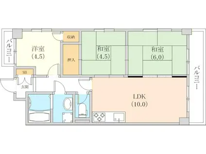 ユニオンハイツ和田岬(3LDK/2階)の間取り写真