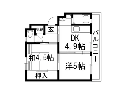 逆瀬川11号棟(2DK/4階)の間取り写真