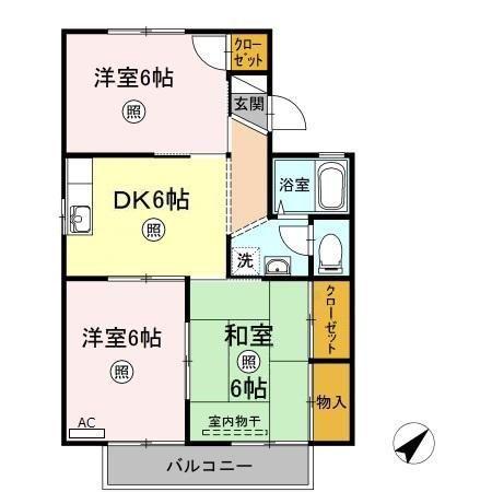 コスメティックスオオフクA棟(3DK/2階)の間取り写真