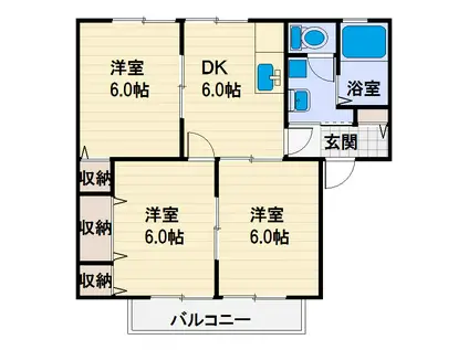 グリーンハーモニーUSA A棟(3DK/2階)の間取り写真