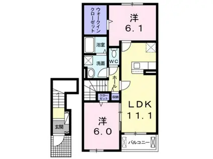 プレジオ福富(2LDK/2階)の間取り写真