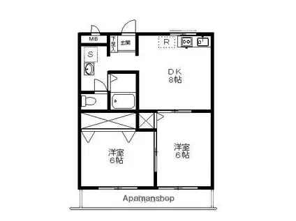 メロータウンIII(2DK/1階)の間取り写真