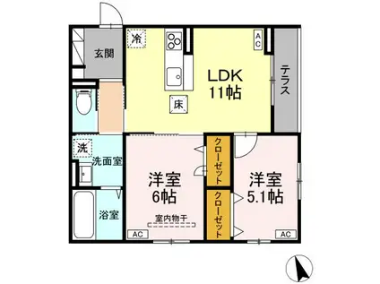 ボヌールK(2LDK/3階)の間取り写真