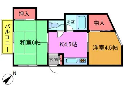 コーポラス真間C(2K/2階)の間取り写真