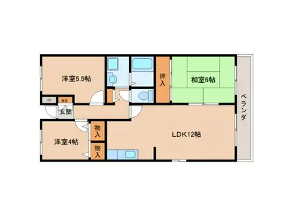 タラ生駒II(3LDK/1階)の間取り写真