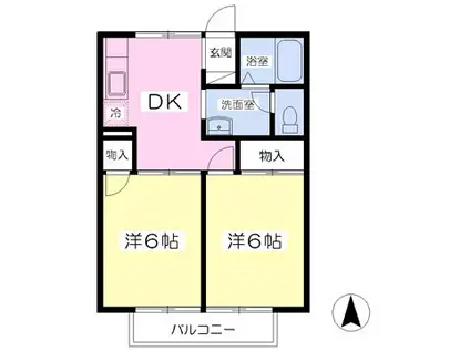 セジュール南 2号館(2DK/1階)の間取り写真
