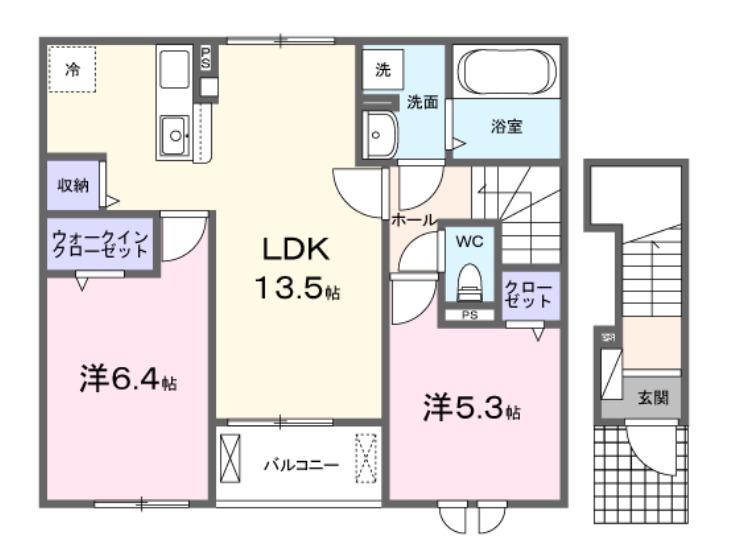 パルミエA(2LDK/2階)の間取り写真