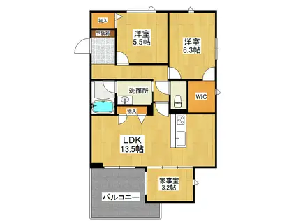 リッツガーデン学園南(2SLDK/1階)の間取り写真