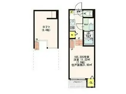 ANELA(1K/2階)の間取り写真