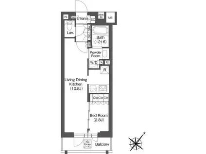 レフィールオーブ代々木(1LDK/4階)の間取り写真