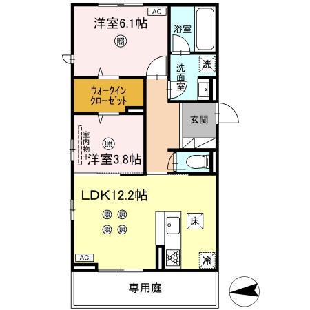 PURE WIND GARDEN A棟(2LDK/1階)の間取り写真