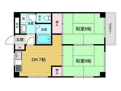 REVE甲東園I・II(2DK/4階)の間取り写真