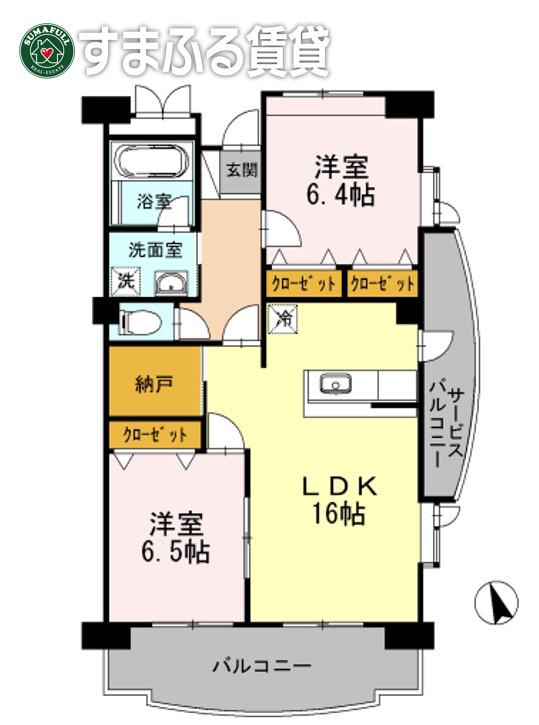 PASTORAL岡崎柱(2LDK/1階)の間取り写真