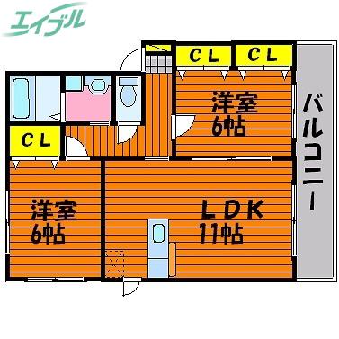 ペアフィールドB(2LDK/2階)の間取り写真
