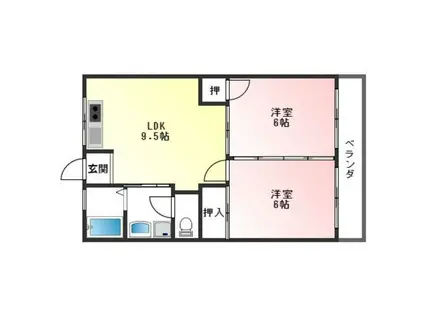 ファミール上松(2LDK/3階)の間取り写真