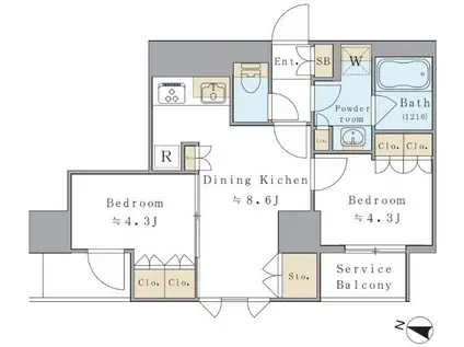 BRILLIA IST 両国(2DK/9階)の間取り写真