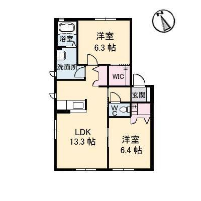 グランマストシエロ IV棟(2LDK/1階)の間取り写真