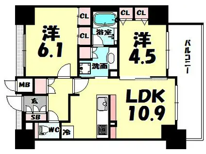 プレサンスロジェ本町(2LDK/10階)の間取り写真