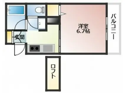 ウエスト長束(1K/2階)の間取り写真