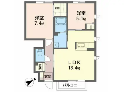 サンライズ(2LDK/1階)の間取り写真
