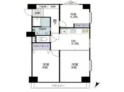 ライオンズマンション池袋第3(3DK/10階)の間取り写真