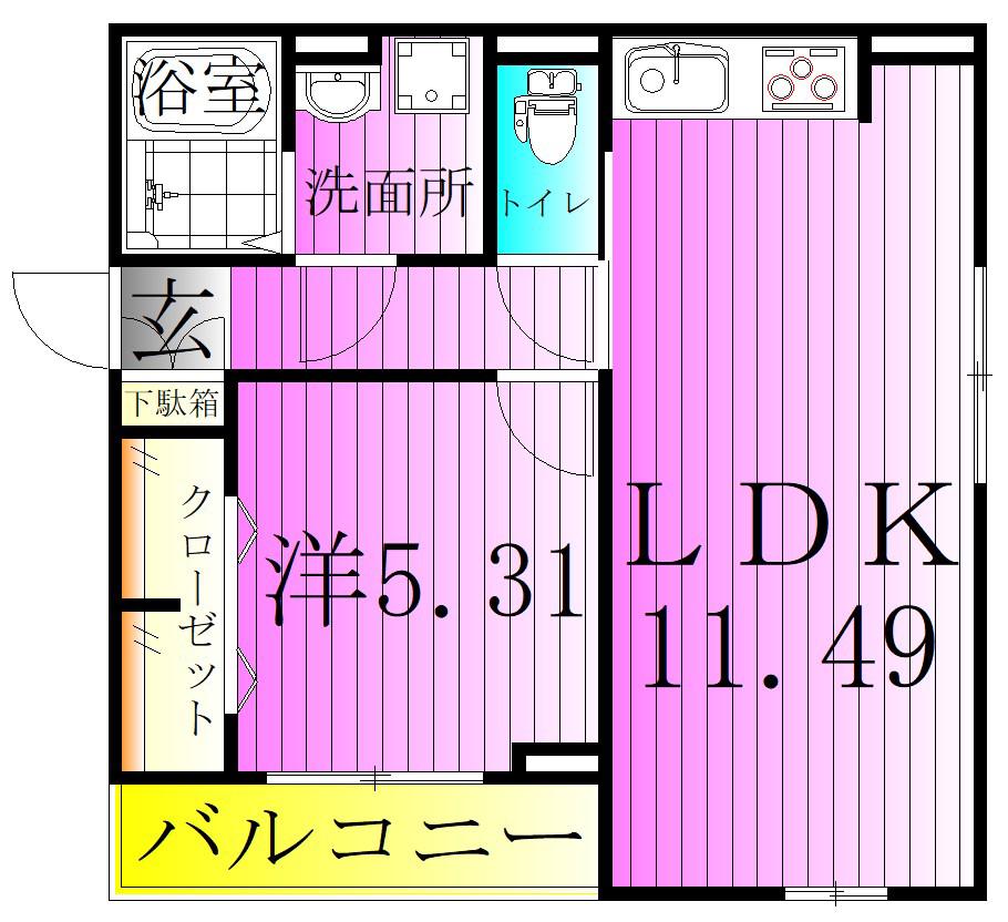 エクセリア南千住(1LDK/3階)の間取り写真