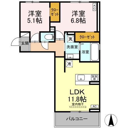 トリシア野多目I(2LDK/3階)の間取り写真