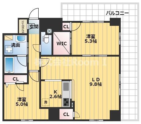 グランルージュ谷町六丁目(2LDK/8階)の間取り写真