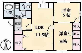 レジデンス飯田(2LDK/1階)の間取り写真