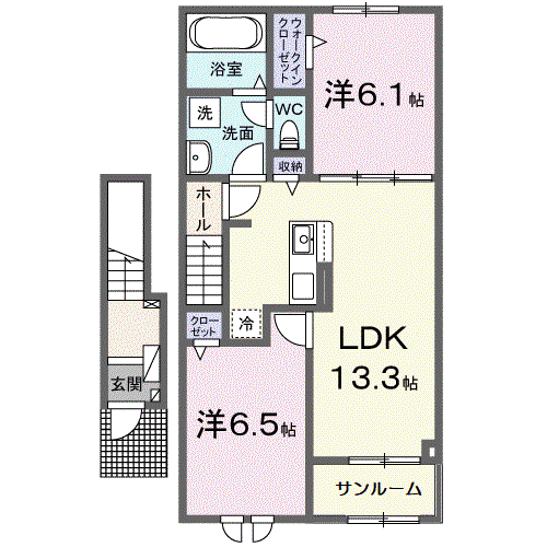 メゾン ド ソアレII(2SLDK/2階)の間取り写真