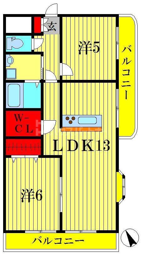 サムソンコート(2LDK/3階)の間取り写真