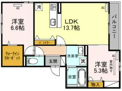 ハウオリ ホウ(2LDK/2階)の間取り写真