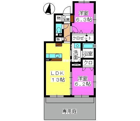 ラフィーネ(2LDK/1階)の間取り写真