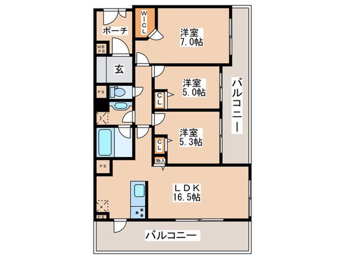 ライオンズ相模大野ステーションエアリスタ908(3LDK/9階)の間取り写真