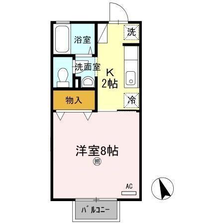 サンピア・KB棟(1K/2階)の間取り写真