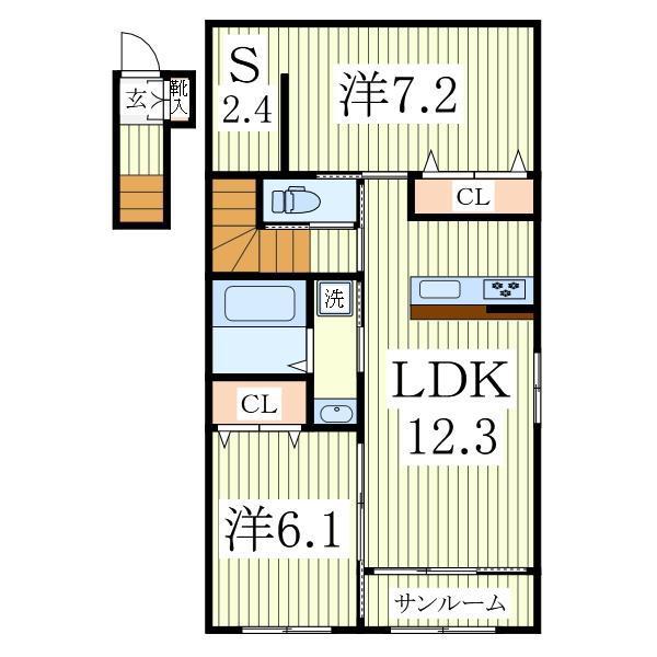 つくばエクスプレス 柏の葉キャンパス駅 徒歩15分 2階建 築1年(2LDK/2階)の間取り写真